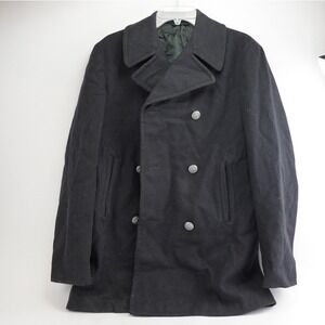US Navy Pea Coat Mens 36L Navy Blue 100% Wool 1976 Military Issue Excellent